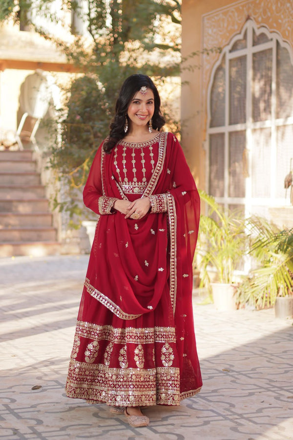 Elegant Embroidered Zari Sequins Gown with Dupatta Set