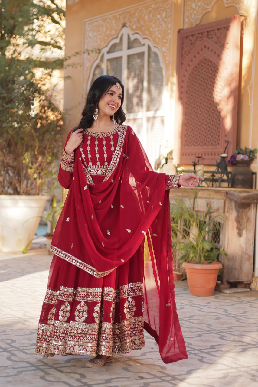 Elegant Embroidered Zari Sequins Gown with Dupatta Set