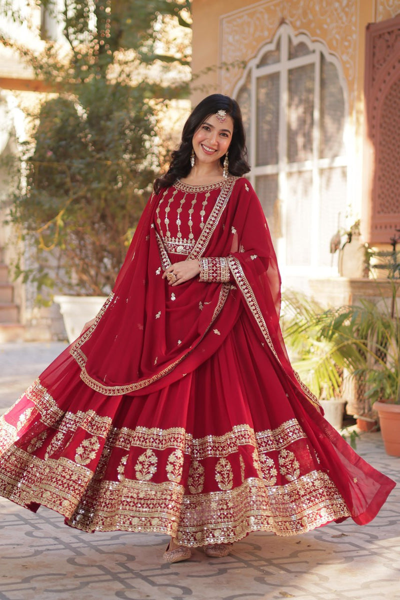 Elegant Embroidered Zari Sequins Gown with Dupatta Set