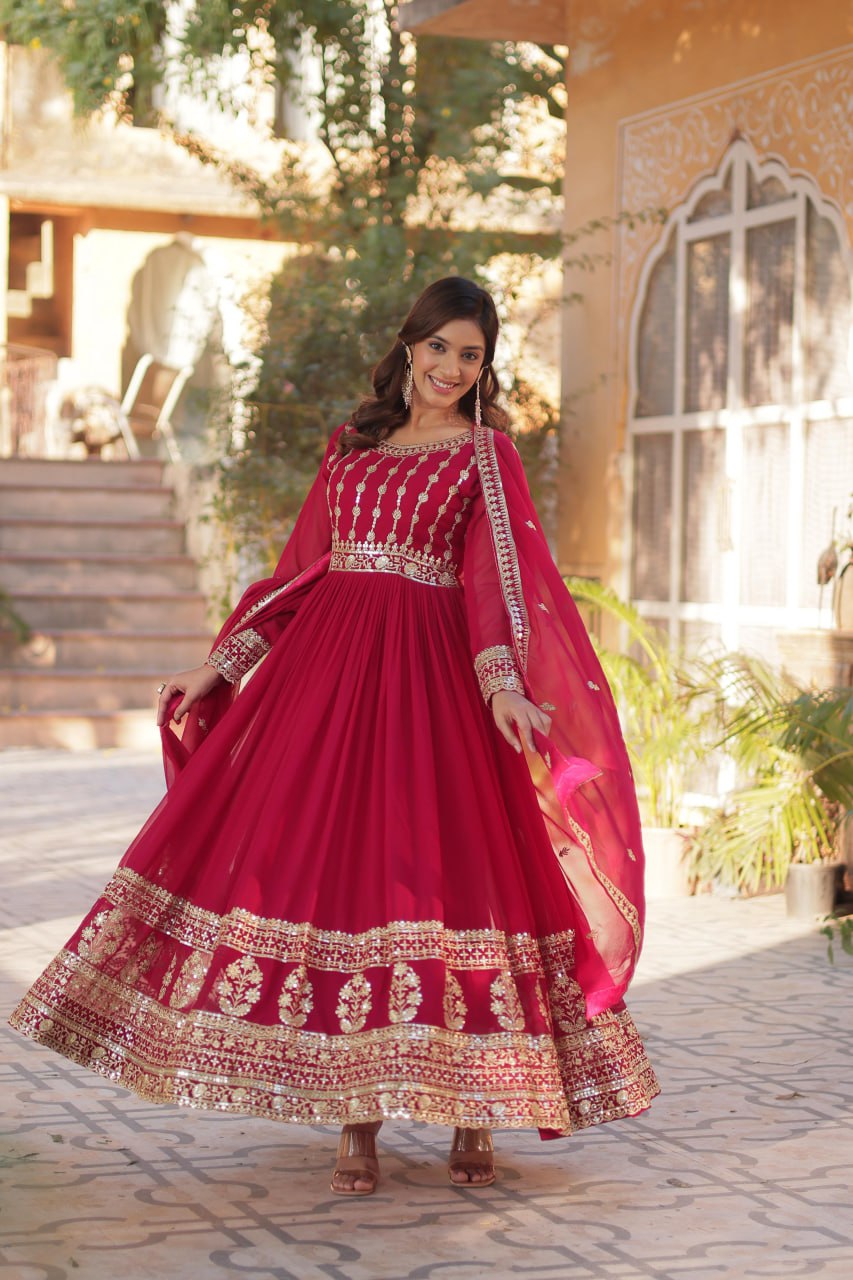 Elegant Embroidered Zari Sequins Gown with Dupatta Set
