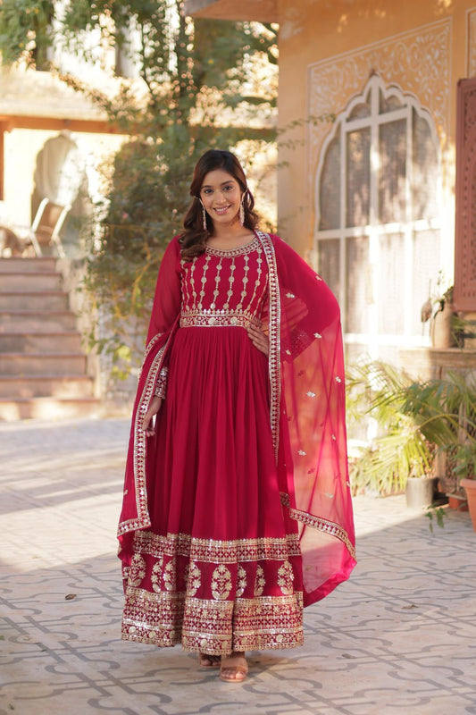 Elegant Embroidered Zari Sequins Gown with Dupatta Set