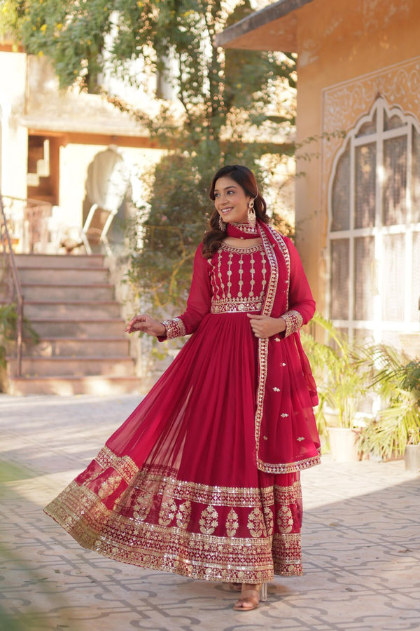 Elegant Embroidered Zari Sequins Gown with Dupatta Set