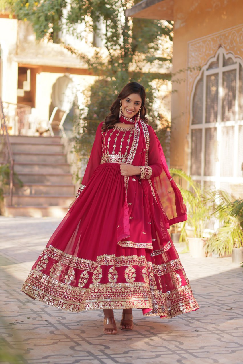 Elegant Embroidered Zari Sequins Gown with Dupatta Set