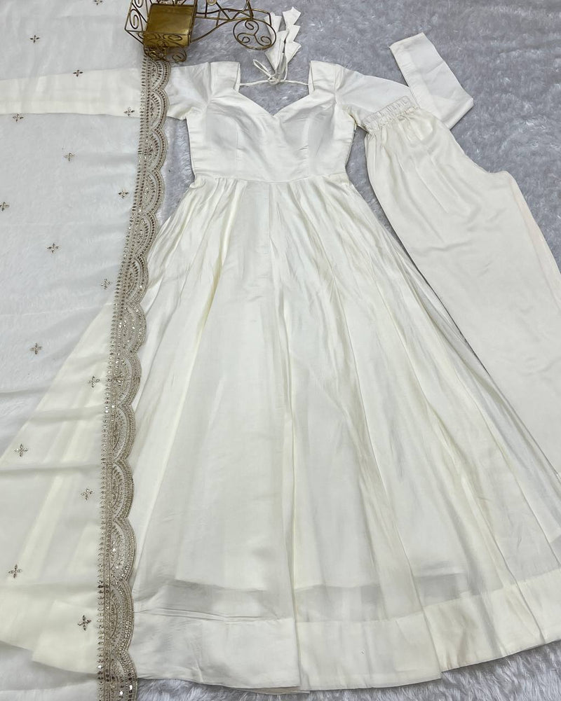 Premium Romansilk Chanderi Anarkali Gown Set