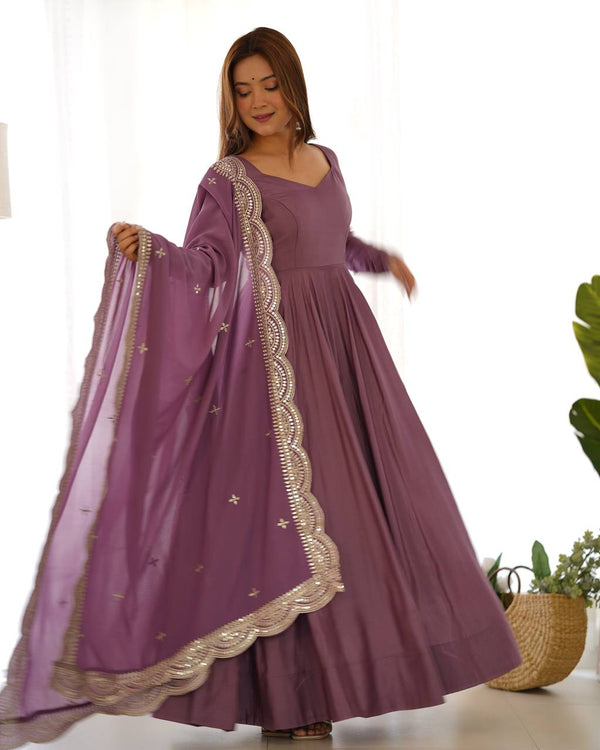 Premium Romansilk Chanderi Anarkali Gown Set