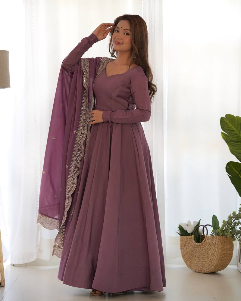 Premium Romansilk Chanderi Anarkali Gown Set