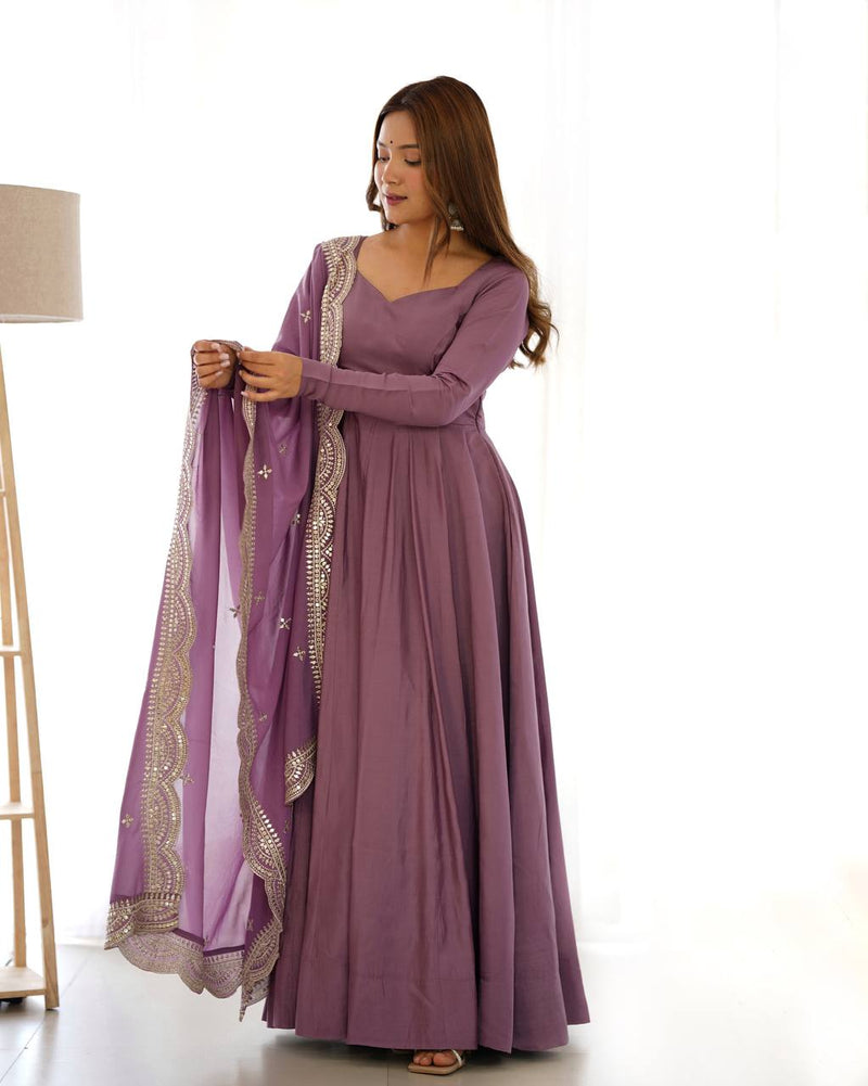 Premium Romansilk Chanderi Anarkali Gown Set
