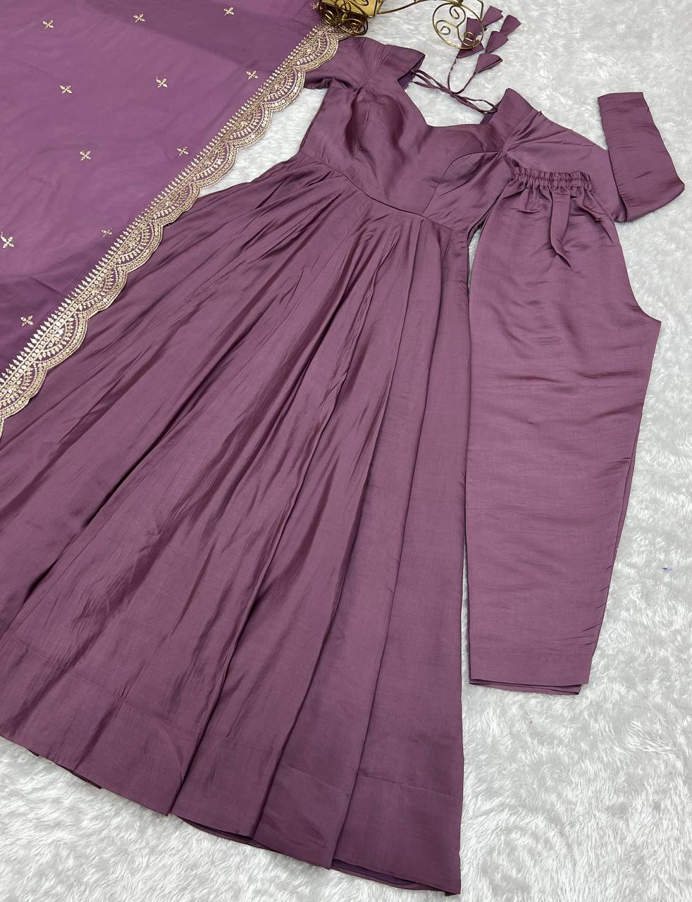 Premium Romansilk Chanderi Anarkali Gown Set