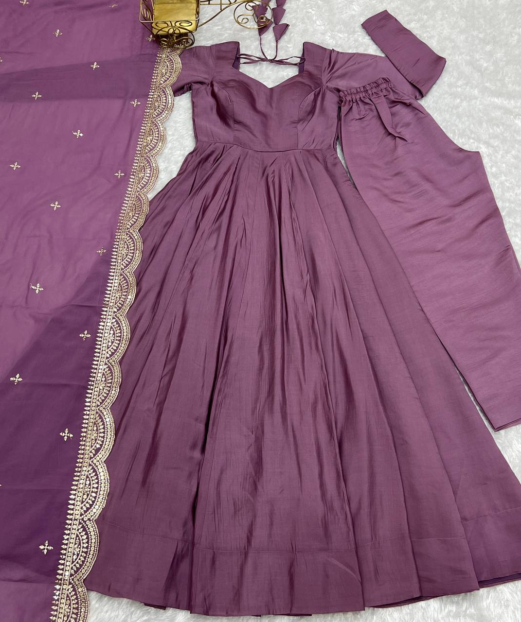 Premium Romansilk Chanderi Anarkali Gown Set