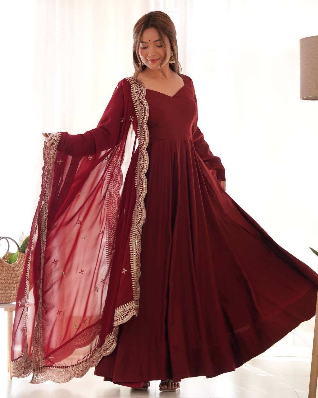 Premium Romansilk Chanderi Anarkali Gown Set