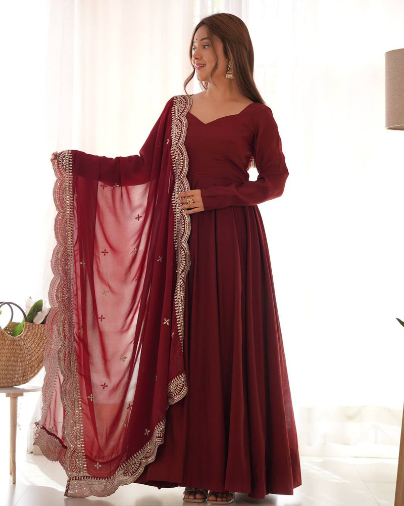 Premium Romansilk Chanderi Anarkali Gown Set