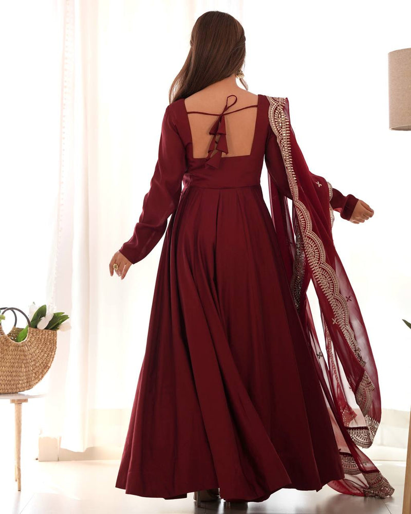 Premium Romansilk Chanderi Anarkali Gown Set