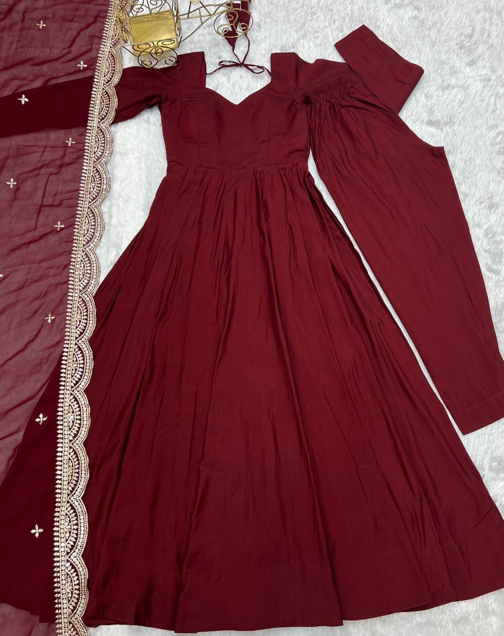 Premium Romansilk Chanderi Anarkali Gown Set