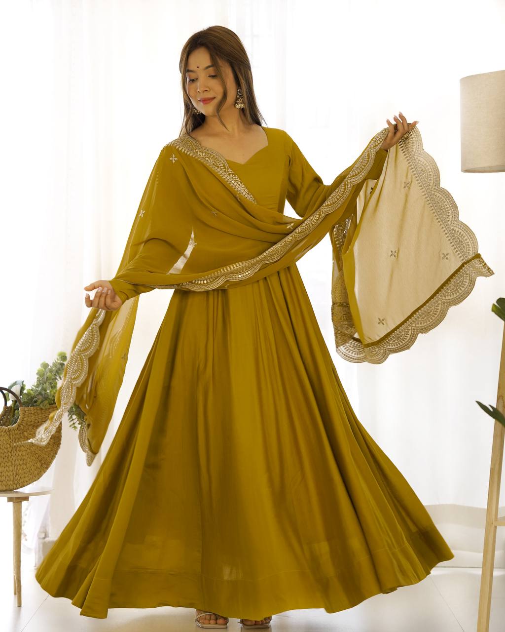 Premium Romansilk Chanderi Anarkali Gown Set