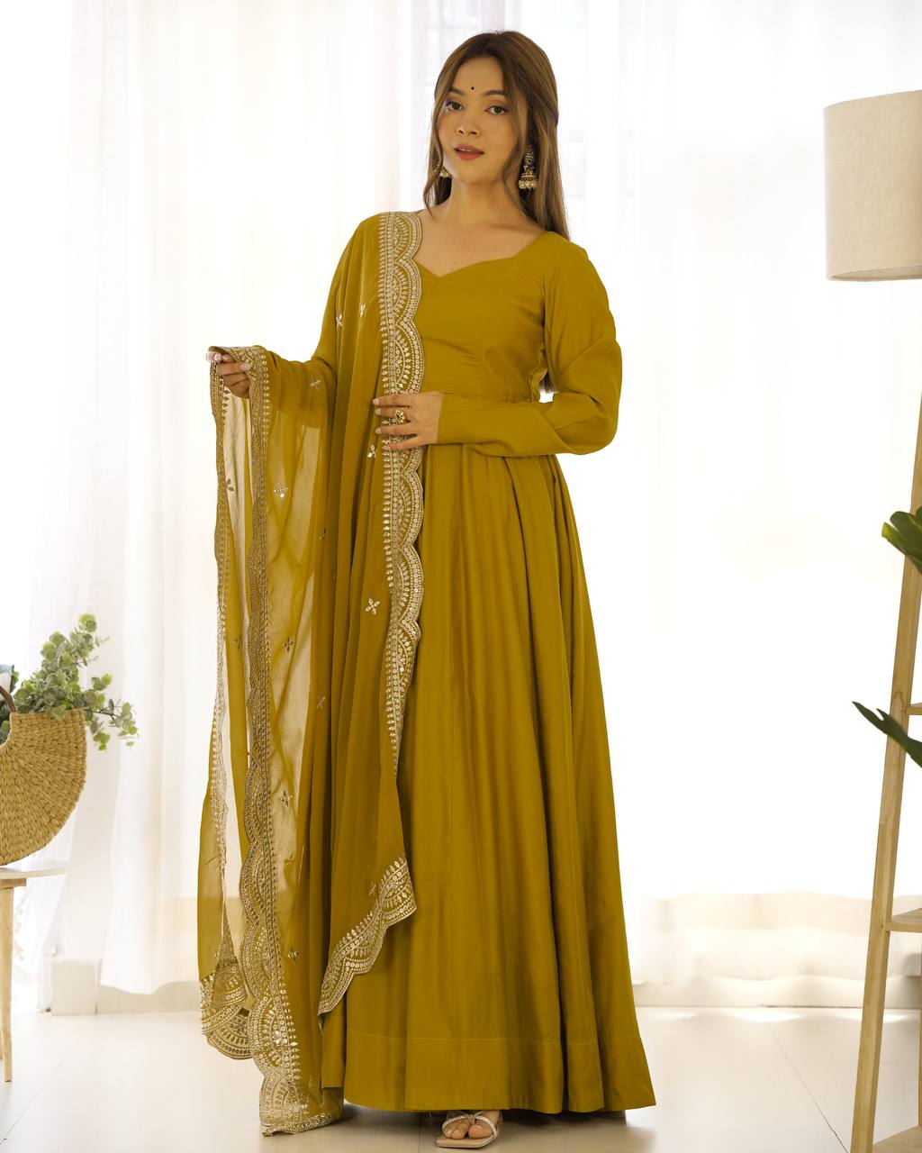 Premium Romansilk Chanderi Anarkali Gown Set