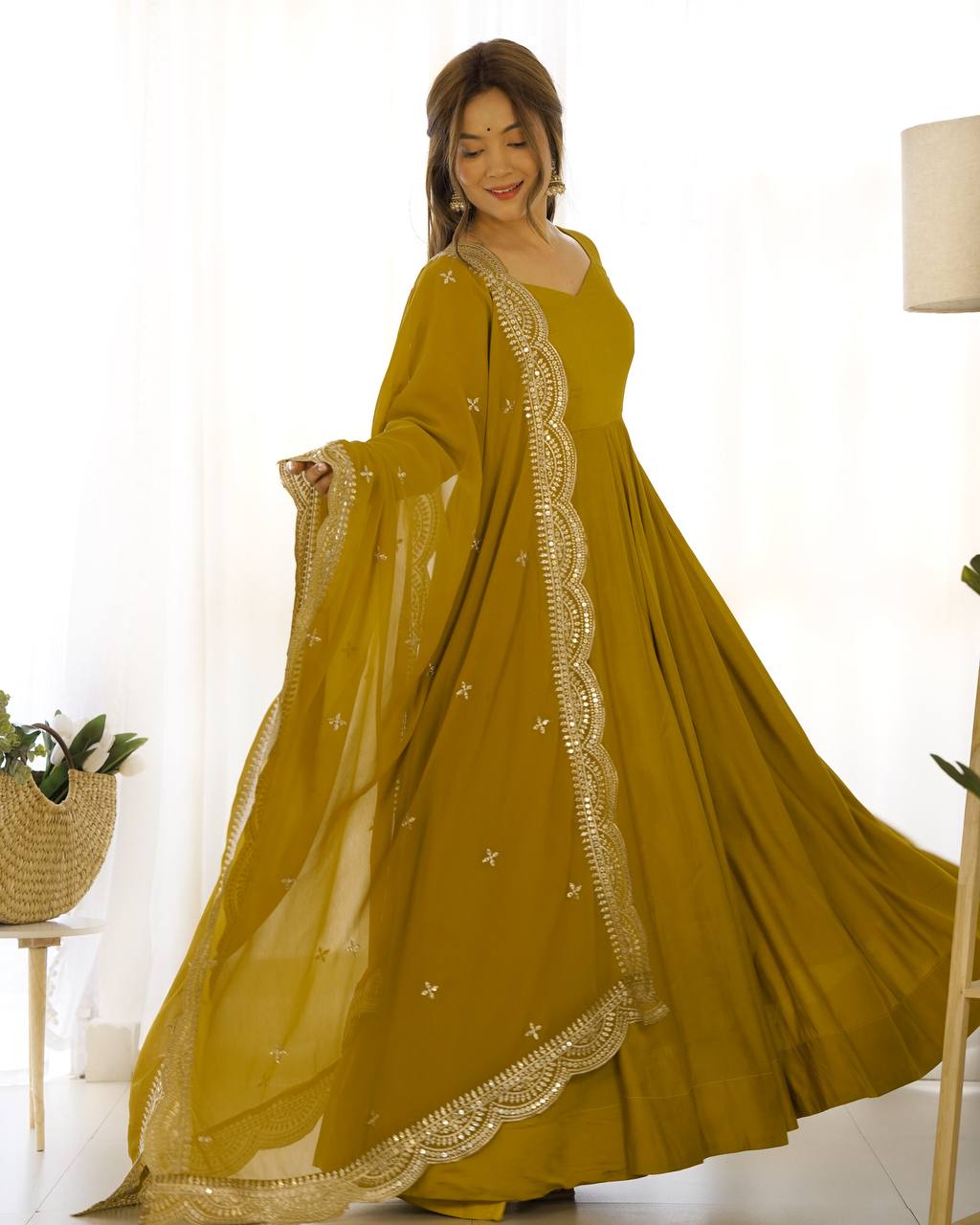 Premium Romansilk Chanderi Anarkali Gown Set