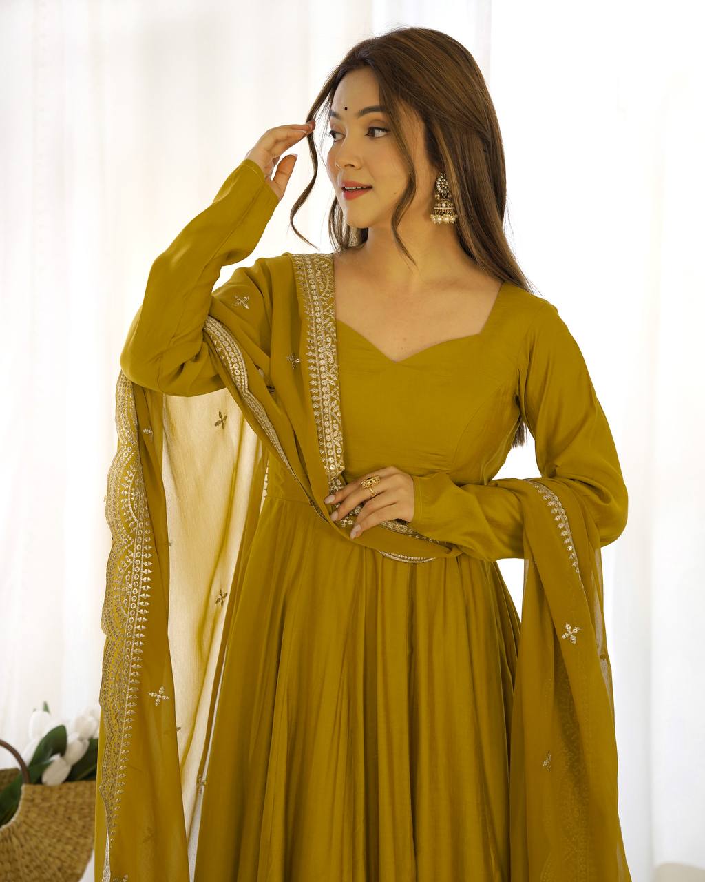 Premium Romansilk Chanderi Anarkali Gown Set