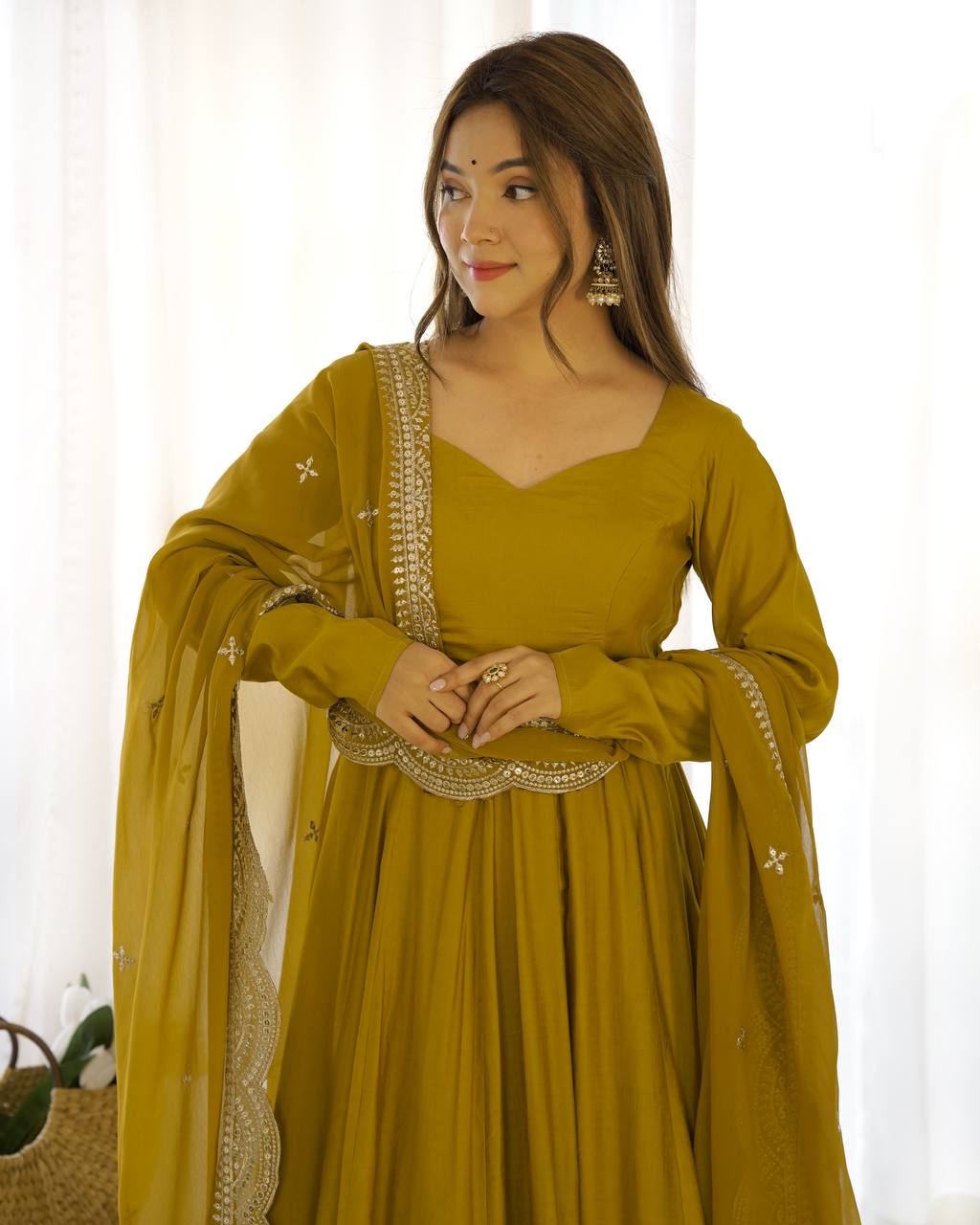 Premium Romansilk Chanderi Anarkali Gown Set