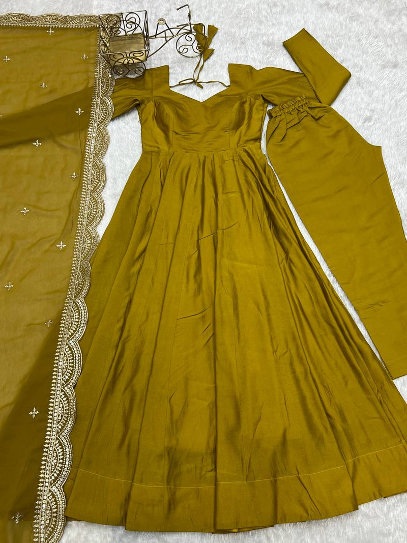 Premium Romansilk Chanderi Anarkali Gown Set