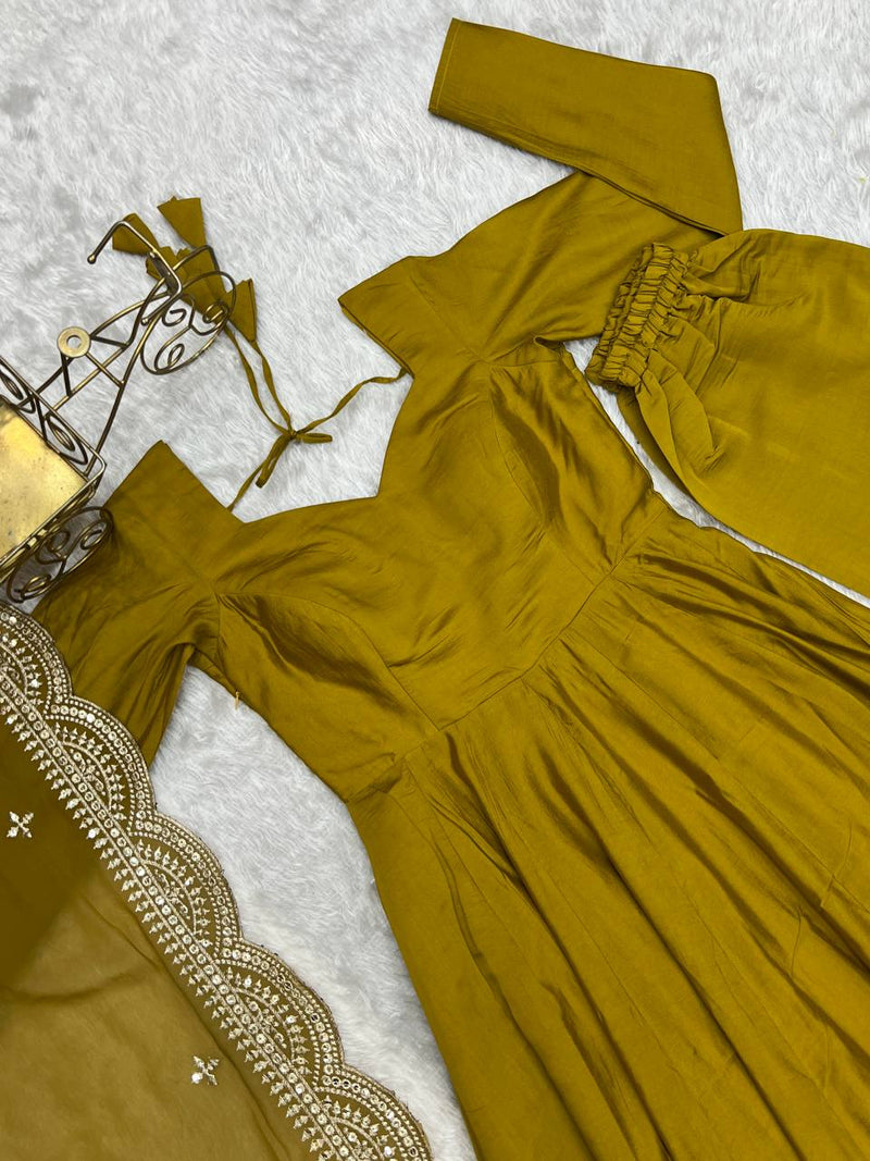 Premium Romansilk Chanderi Anarkali Gown Set