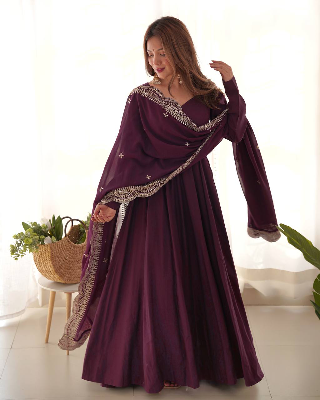 Premium Romansilk Chanderi Anarkali Gown Set