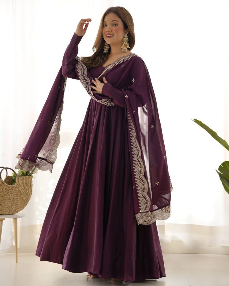 Premium Romansilk Chanderi Anarkali Gown Set