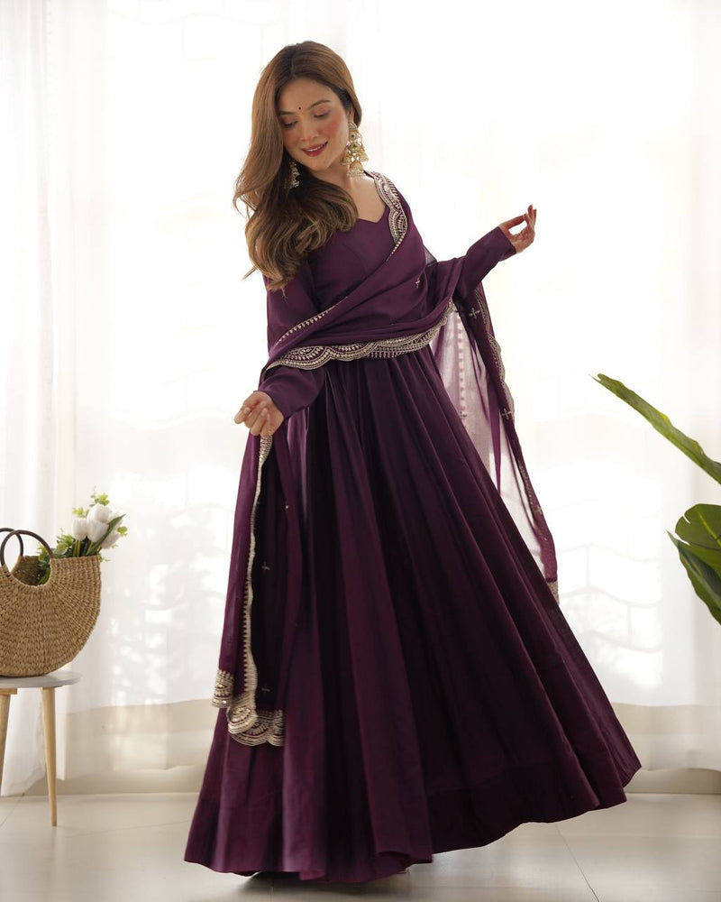 Premium Romansilk Chanderi Anarkali Gown Set