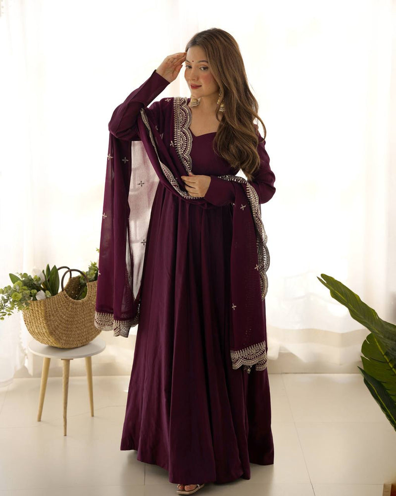 Premium Romansilk Chanderi Anarkali Gown Set