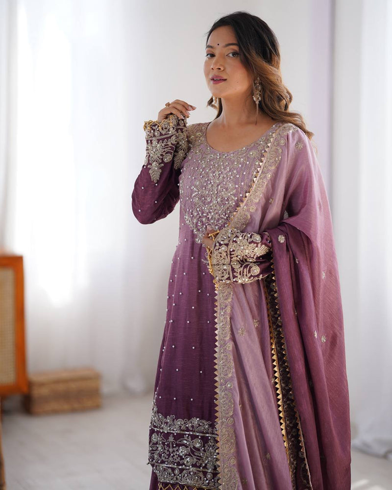 Elegant Heavy Chinon Designer Suit with Sharara & Dupatta