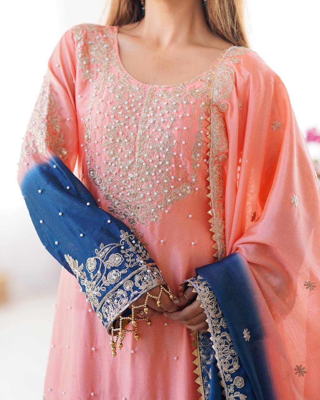 Elegant Heavy Chinon Designer Suit with Sharara & Dupatta