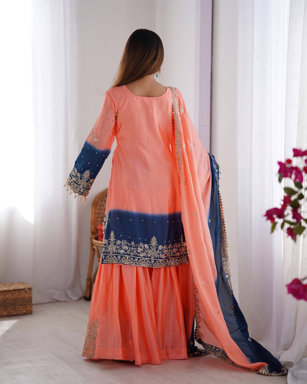 Elegant Heavy Chinon Designer Suit with Sharara & Dupatta