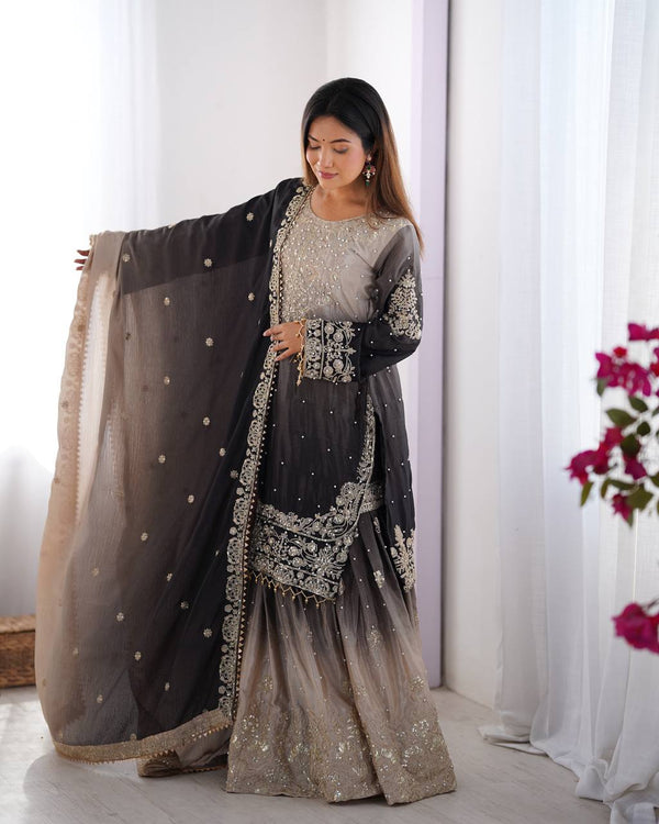Elegant Heavy Chinon Designer Suit with Sharara & Dupatta