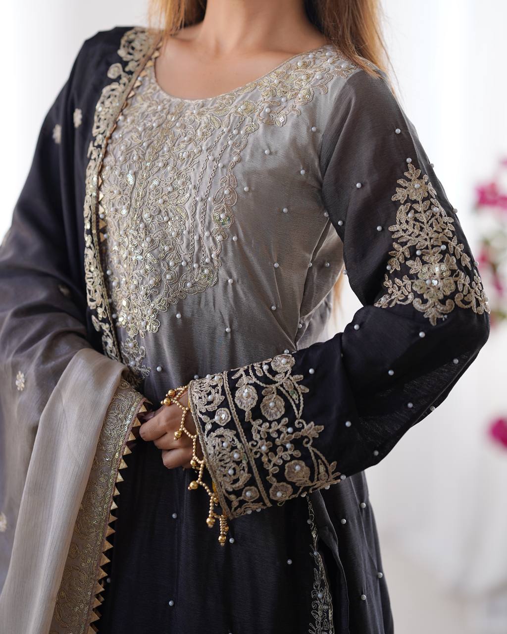 Elegant Heavy Chinon Designer Suit with Sharara & Dupatta