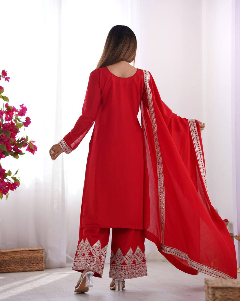 Elegant Vichitra Silk Straight Fit Kurta Dupatta Set – Fully Stitched & Ready to Wear