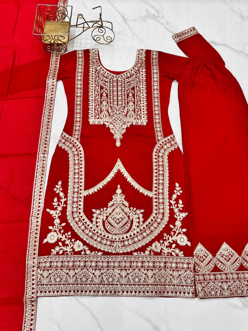 Elegant Vichitra Silk Straight Fit Kurta Dupatta Set – Fully Stitched & Ready to Wear