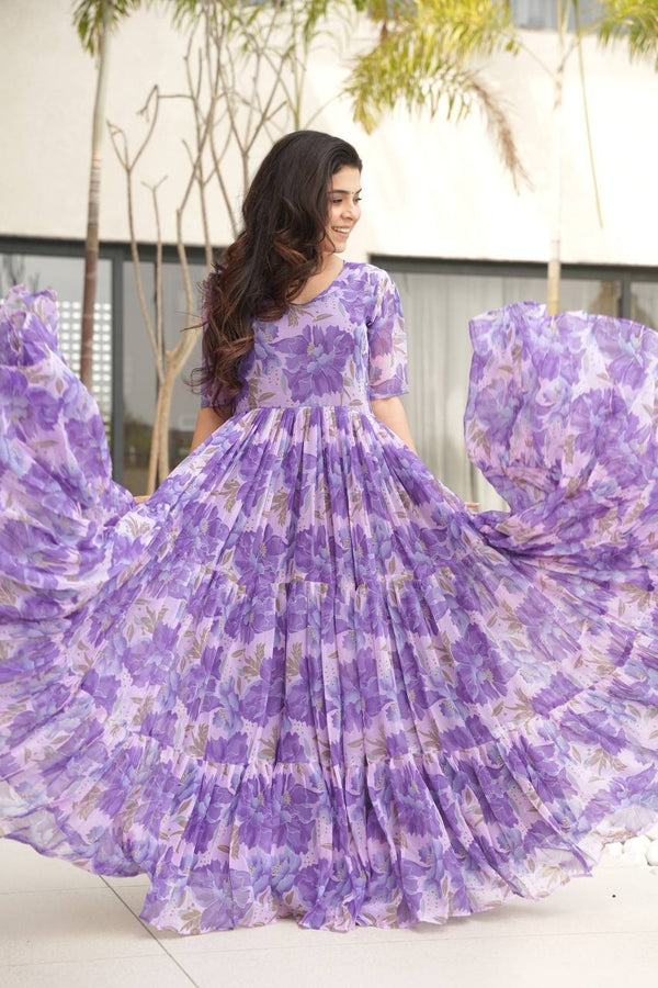 Premium Readymade Flair Gown – Faux Georgette | 12 Mtr Flair | Sizes M to XXL