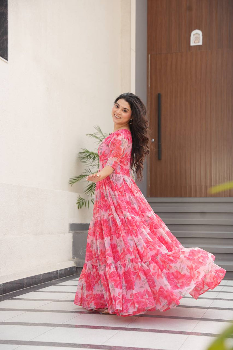 Premium Readymade Flair Gown – Faux Georgette | 12 Mtr Flair | Sizes M to XXL