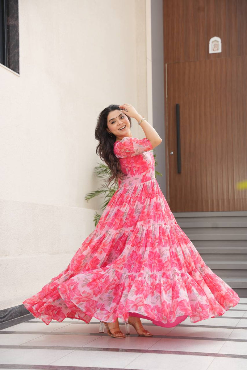 Premium Readymade Flair Gown – Faux Georgette | 12 Mtr Flair | Sizes M to XXL