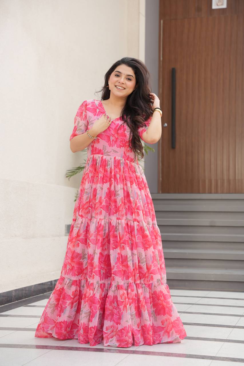 Premium Readymade Flair Gown – Faux Georgette | 12 Mtr Flair | Sizes M to XXL