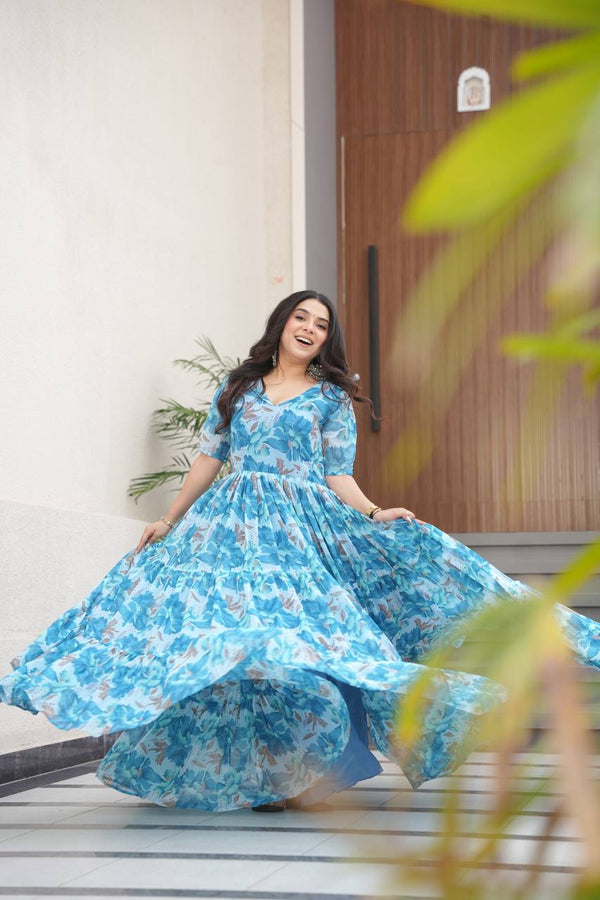 Premium Readymade Flair Gown – Faux Georgette | 12 Mtr Flair | Sizes M to XXL