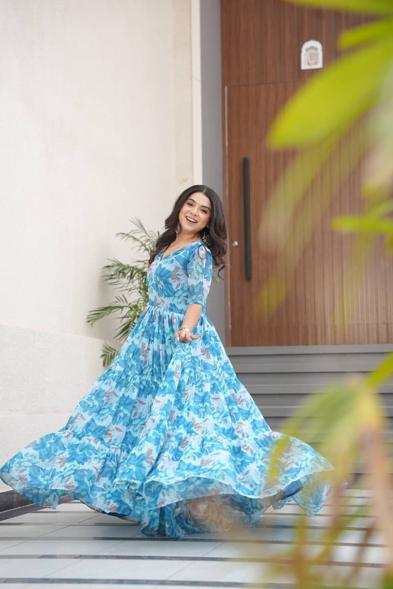 Premium Readymade Flair Gown – Faux Georgette | 12 Mtr Flair | Sizes M to XXL