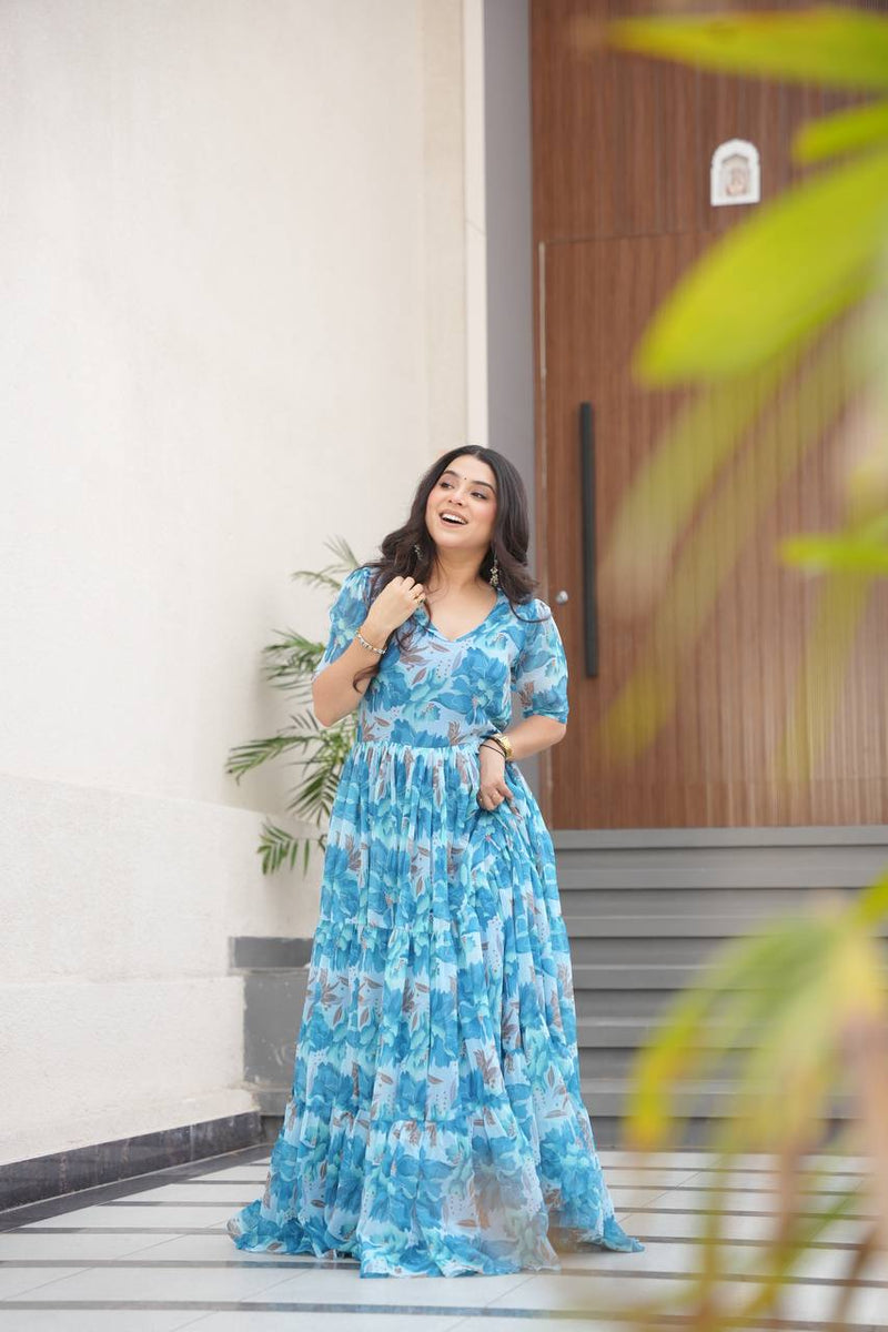 Premium Readymade Flair Gown – Faux Georgette | 12 Mtr Flair | Sizes M to XXL