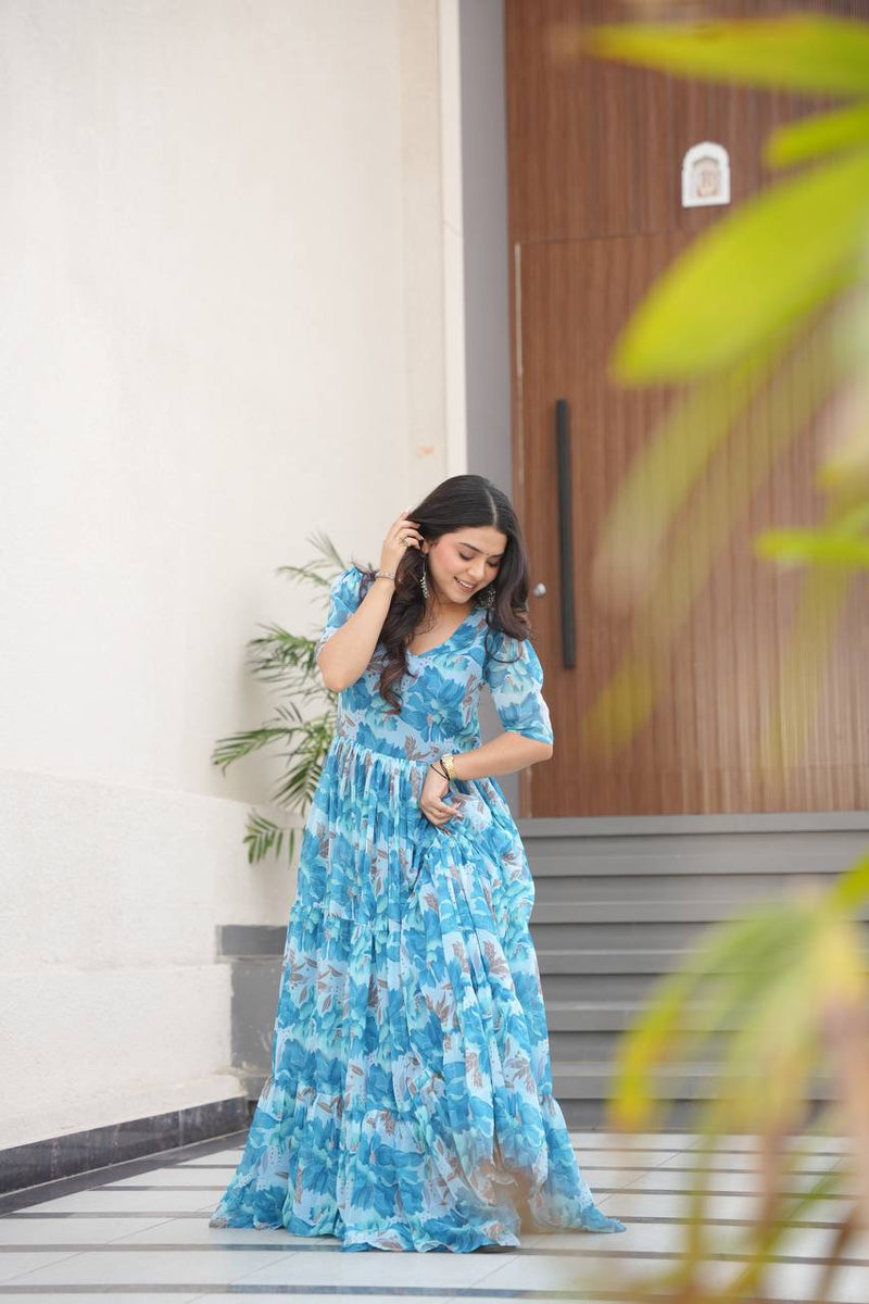 Premium Readymade Flair Gown – Faux Georgette | 12 Mtr Flair | Sizes M to XXL