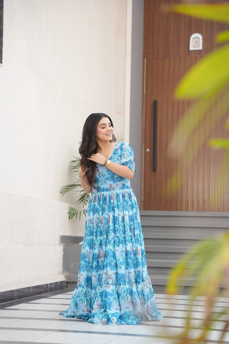 Premium Readymade Flair Gown – Faux Georgette | 12 Mtr Flair | Sizes M to XXL