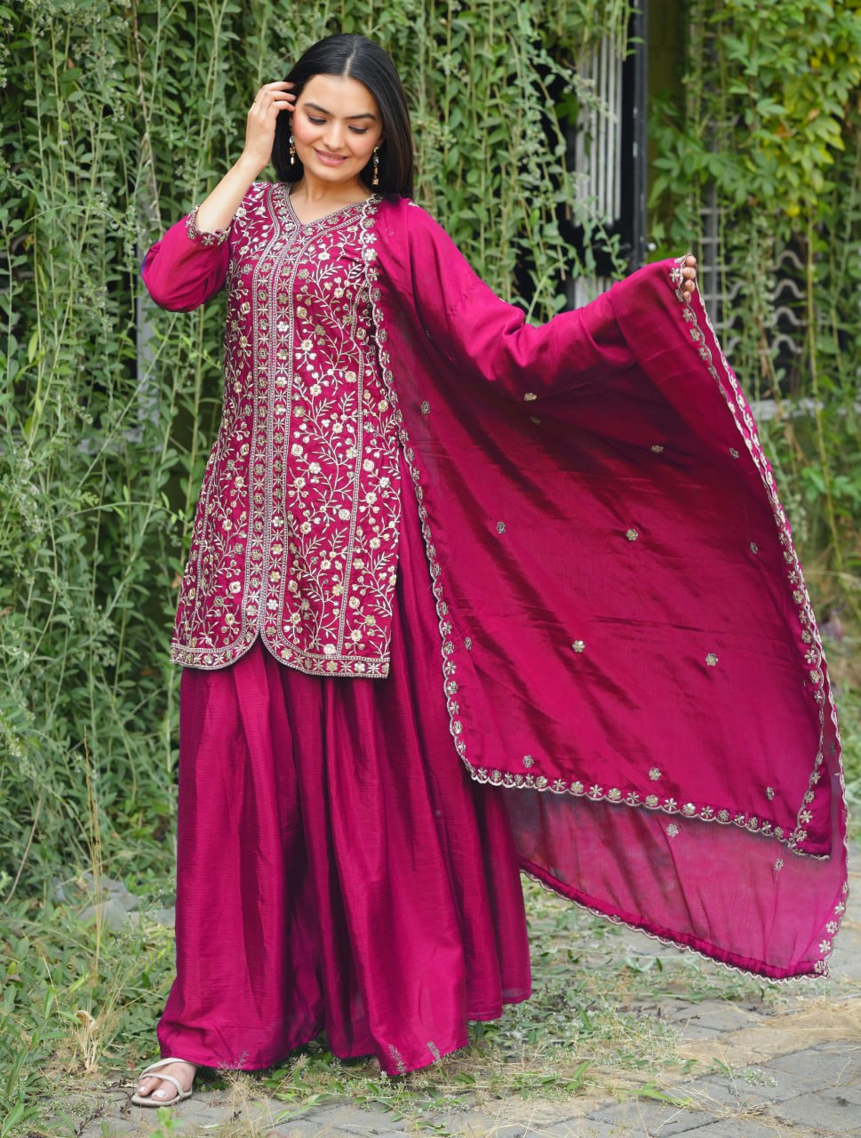 Chinon Embroidered Sharara Set