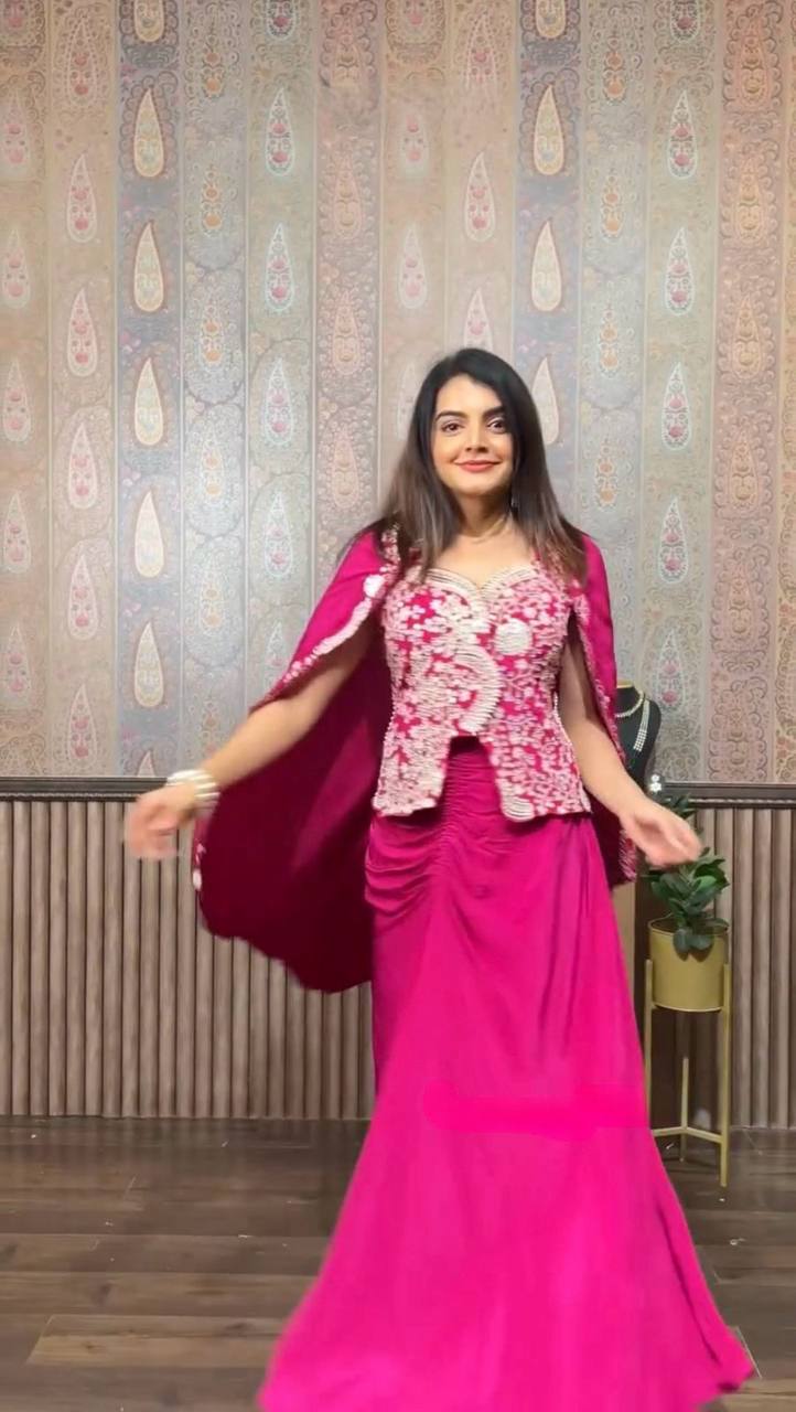 New 3-Piece Indo-Western Dhoti Set with Long Blouse & Koti