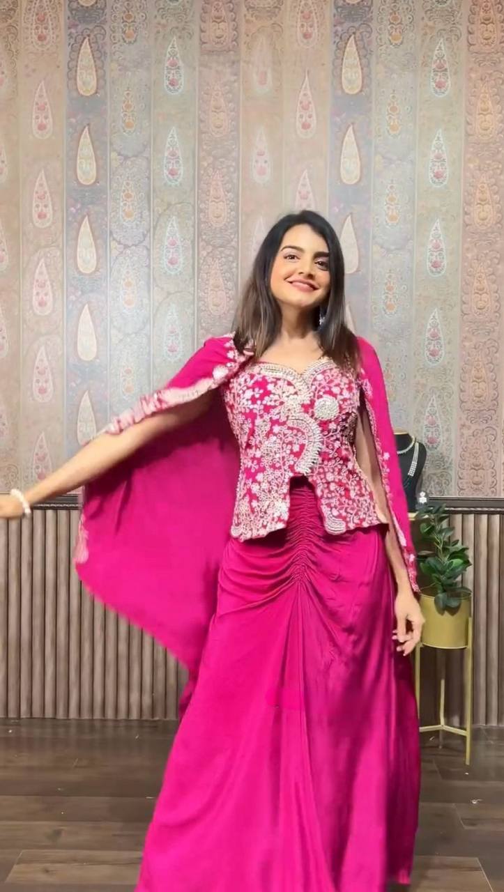 New 3-Piece Indo-Western Dhoti Set with Long Blouse & Koti