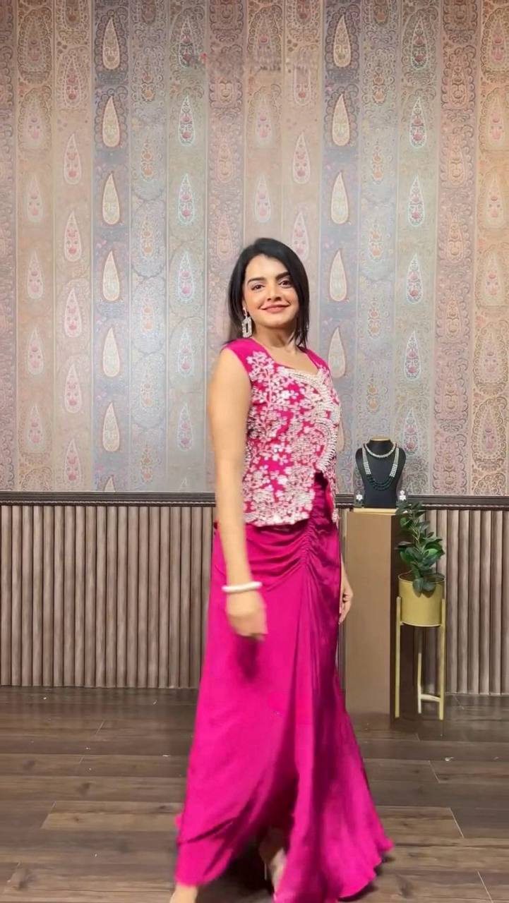 New 3-Piece Indo-Western Dhoti Set with Long Blouse & Koti