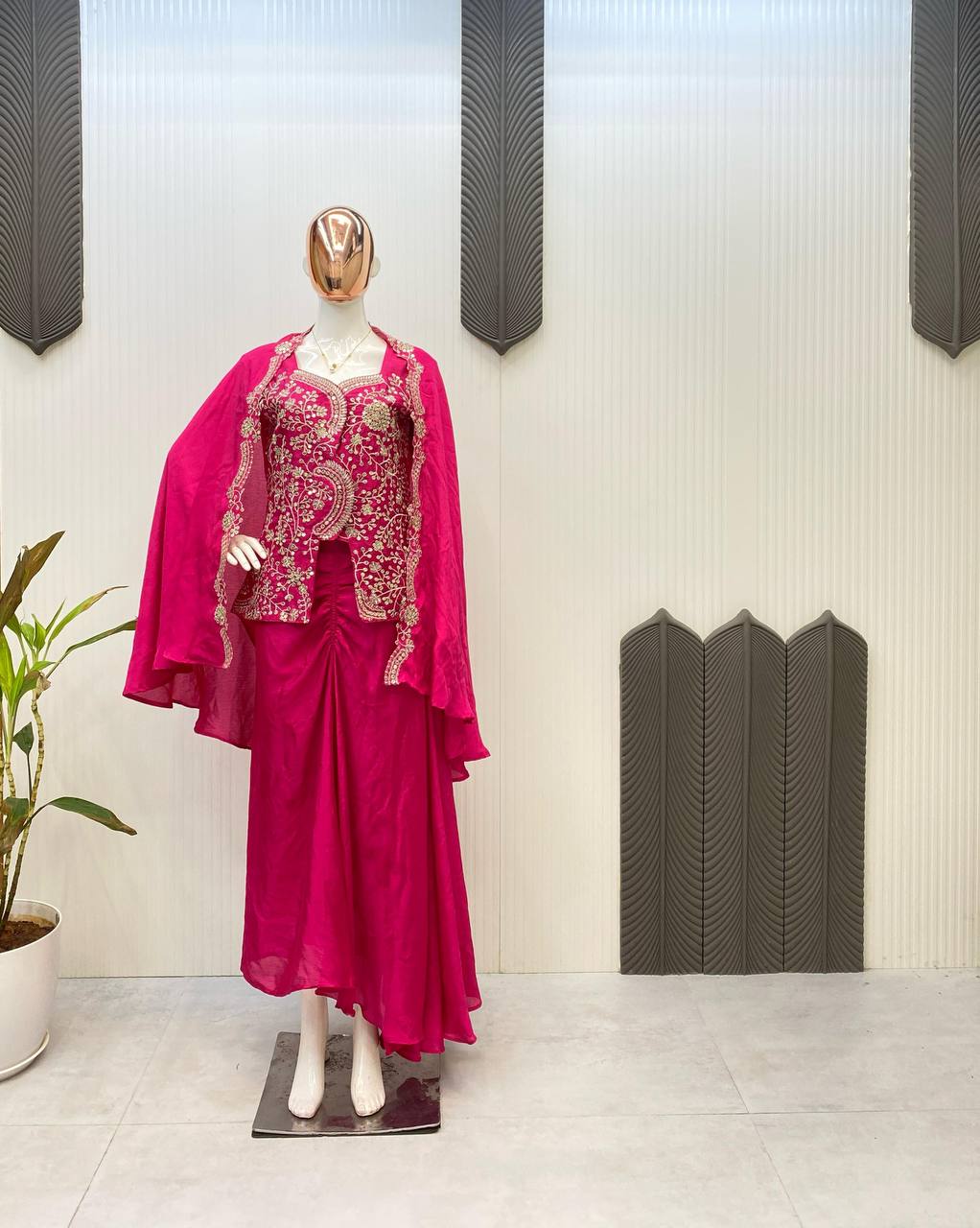 New 3-Piece Indo-Western Dhoti Set with Long Blouse & Koti