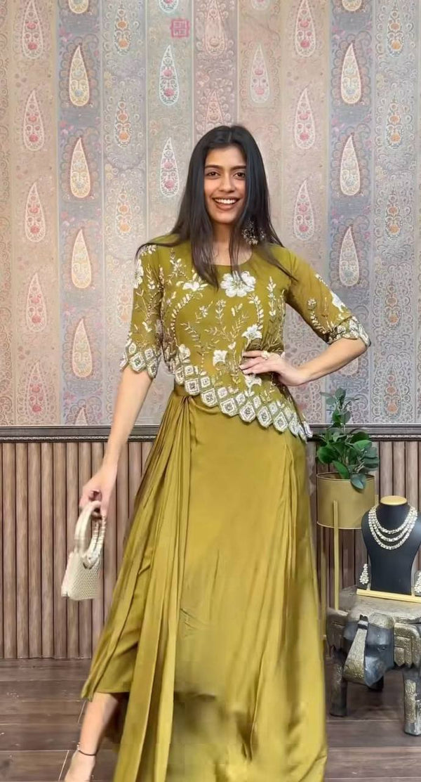 New Two-Piece Indo-Western Ready-to-Wear Draped Dhoti with Fancy Up-Down Top